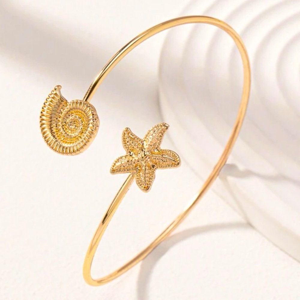 Gold Shell Open Bangle Bracelet